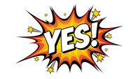 Comic book style explosion burst with YES text in bold letters surrounded by colorful flames and stars on white background for graphic design projects.
