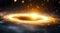 Magical glowing golden light spiral with sparkling particles against dark background, creating mystical atmosphere for spiritual and fantasy designs.