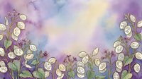 White flowers with purple and blue watercolor background, suitable for greeting cards, wallpapers, and spring-themed designs.