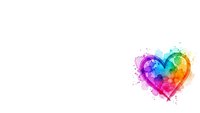Vibrant rainbow watercolor heart with colorful paint splashes on white background for romantic designs and creative projects.