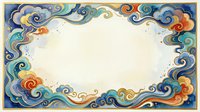 Decorative swirling cloud border frame with colorful blue orange teal spirals on white background for invitations greeting cards design templates.