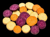 Colorful root vegetable slices including purple, orange, and yellow varieties isolated on transparent background. Ready for clipart, t-shirt design, print-on-demand, sublimation, and sticker applications.