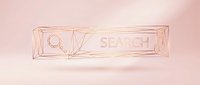 Minimalist search bar interface with magnifying glass icon in rose gold wireframe style on soft pink gradient background for web design applications.