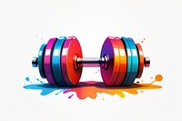 Colorful dumbbell with vibrant paint splashes on white background, fitness and strength training concept for sports and workout motivation designs.