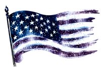 American flag with distressed watercolor stripes and stars on transparent background, isolated design element for patriotic graphics, apparel printing, and digital projects.