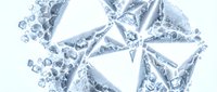 Splashing water droplets and ice crystals frozen in dynamic motion against white background, suitable for beverage, refreshment, and cooling product marketing.