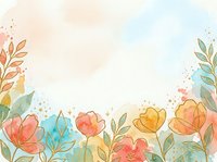 Watercolor floral border with coral, yellow, and blue flowers and leaves on white background, ideal for invitations and greeting cards.