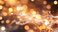 Splashing water wave with golden bokeh lights on dark background creates magical atmosphere for festive designs and holiday backgrounds.