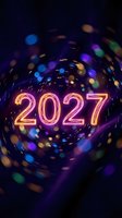 Glowing neon 2027 numbers with colorful bokeh lights and sparkling effects on dark background for New Year celebration and future concept design.
