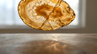 Golden amber agate slice with natural crystalline formations and translucent layers displaying organic patterns and mineral textures for wellness decor.