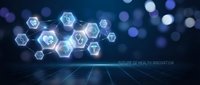 Medical technology network with hexagonal icons displaying healthcare symbols on futuristic blue background for digital health innovation concepts.