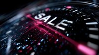 Close-up of speedometer gauge with SALE text highlighted by red light, symbolizing urgency and limited-time offers in retail promotions.