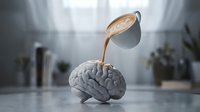 Pouring coffee into a human brain symbolizes knowledge, learning, and mental stimulation for education and business concepts.