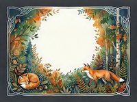 Autumn forest frame with fox and foliage border on white background for seasonal design projects and nature themed decorations.