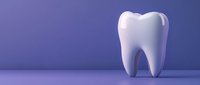 White tooth isolated on purple background, suitable for dental care, orthodontics, and healthcare marketing materials.