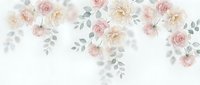 Soft pink roses and cream flowers with eucalyptus leaves arranged as elegant border on white background for wedding invitations and romantic designs.