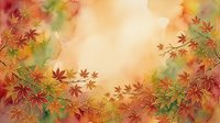 Autumn maple leaves in warm red, orange, and gold tones frame a soft, blurred center with watercolor-style blending. Seasonal background for fall designs, greeting cards, and autumn-themed projects.
