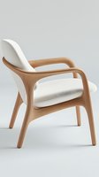 Modern armchair with curved wooden frame and white upholstery on light background. Minimalist furniture design featuring organic flowing lines and comfortable seating.