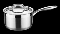 Stainless steel saucepan with glass lid and long handle, isolated on transparent background. Ready for kitchen product design, e-commerce, cookware catalogs, and print materials.