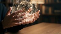 Hands holding glowing digital network sphere with connected lines, representing data technology, artificial intelligence, and global communication concepts for business solutions.