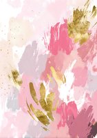 Abstract pink and gold brushstrokes on light background create elegant artistic texture for feminine branding, invitations, and wall art.