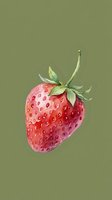 Fresh ripe strawberry with green leaves on olive background for healthy eating and organic food concepts.