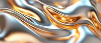 Luxurious metallic waves blend silver and gold in smooth flowing curves creating elegant abstract background pattern with dynamic movement and modern design appeal.
