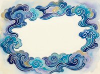Traditional Asian cloud frame in blue watercolor tones with swirling patterns, forming an oval border with empty center for text or design.