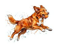 Golden retriever running with watercolor splashes, isolated on white background, suitable for pet-related designs, apparel, and marketing materials.