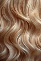 Luxurious blonde wavy hair with golden highlights flowing in soft curls, showcasing natural texture and shine for beauty and haircare concepts.