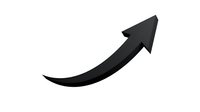 Black curved arrow pointing upward and right on white background isolated for business growth presentations and infographic design elements.