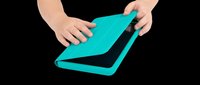 Hands holding turquoise and black wallet with open compartment, isolated on transparent background. Ready for design use on t-shirts, clipart, stickers, print-on-demand products, and digital crafts.