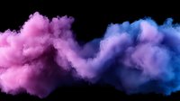 Vibrant pink and blue smoke clouds swirling against black background creating ethereal atmospheric effect, colorful vapor abstract art composition.