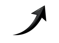 Black curved arrow pointing upward and right on white background isolated for graphic design and business presentations.