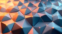 Abstract geometric background with triangular polygons in blue and orange gradient lighting creating dynamic surface texture for technology presentations.