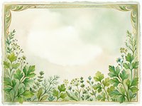 Vintage botanical frame with green herbs and plants border on cream background, isolated design element for invitations, cards, and decorative projects.