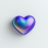 Holographic heart shape with iridescent purple and blue gradient effect on light background, modern minimal design for valentines and love concepts.
