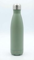 Sage green insulated water bottle with stainless steel cap and base, ideal for keeping beverages hot or cold during travel, sports, and everyday hydration needs.