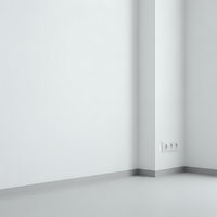 Empty white room corner with clean walls and floor, minimalist interior space for product placement, architectural background for design projects.