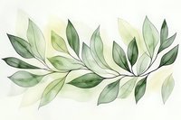 Delicate watercolor green leaves arrangement on white background, botanical illustration with transparent foliage elements for wedding invitations and stationery design.