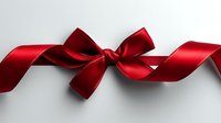 Elegant red satin ribbon bow with flowing curled streamers on white background, isolated design element for gift wrapping and holiday decorations.