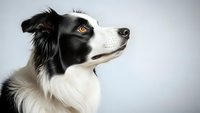 Border collie dog portrait with black and white fur and amber eyes on neutral background for pet photography and animal lover designs.