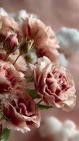 Soft pink carnation flowers with ruffled petals and green stems create romantic floral arrangement for weddings, Mother's Day, and spring celebrations.