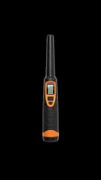Handheld metal detector with digital display, black and orange design, isolated on transparent background ready for clipart, print-on-demand, and design projects.