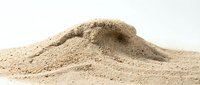 Pile of fine beige sand isolated on white background, showing natural texture and granular detail for construction, design, or nature concepts.