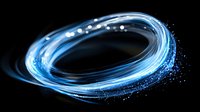 Glowing blue energy ring with swirling light particles and sparkles on black background, suitable for sci-fi, technology, and digital design projects.