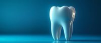 Shiny white molar tooth model on blue background with dramatic lighting, representing dental care, oral hygiene, and dentistry concepts.