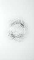 Abstract pencil sketch of chaotic scribbled lines forming circular nest-like pattern on white paper background for creative design projects.