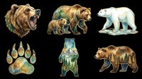 Six watercolor bear clipart set isolated on transparent background, ready for stickers, t-shirt design, print on demand, and sublimation crafts.