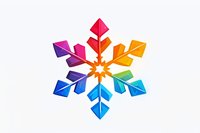 Colorful geometric snowflake shape in rainbow gradient colors isolated on white background, perfect for winter holiday designs, seasonal decorations and festive projects.